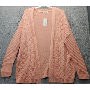 No Comment Cardigan Sweater Womens 1X Salmon Cable knit Long Sleeve‎ Open Front